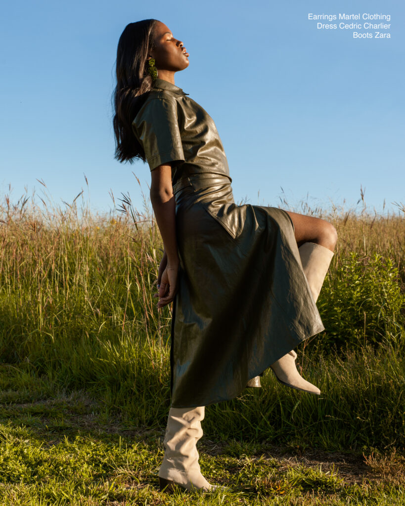 model Naomy Bobe in a field shot by fashion photographer Megane Brunette in Montreal, QC